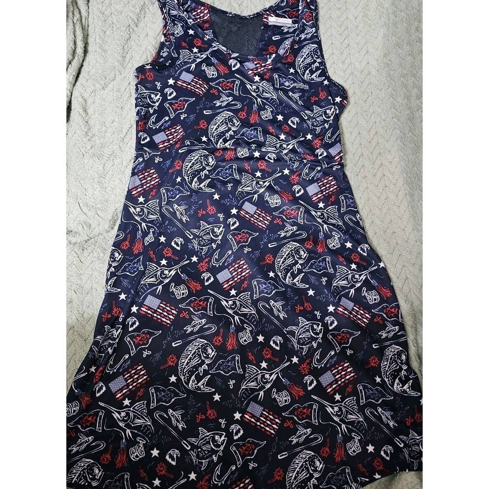 Columbia PFG Patriotic Womens  Tank Dress M Fishing Americana USA Blue UPF 50+